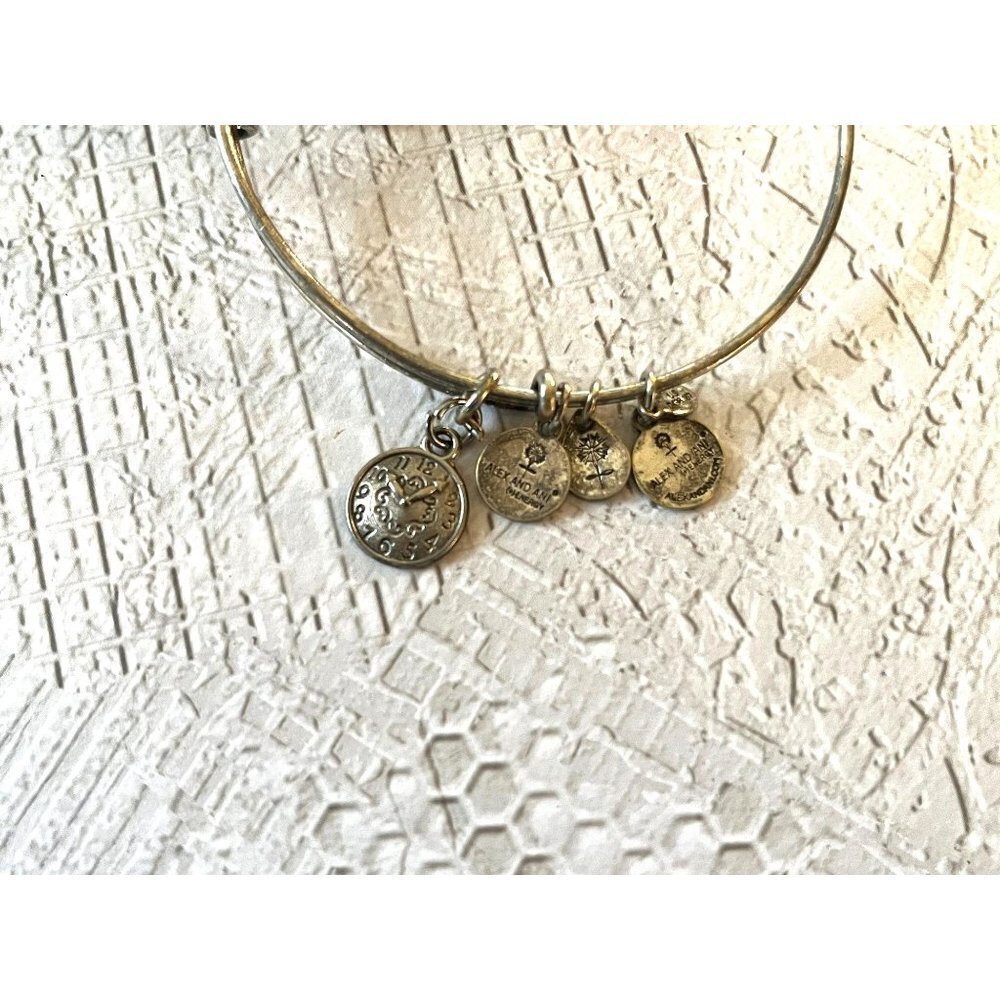 Alex and Ani Silver Bangle Bracelet Clock Charm - Picture 2 of 5